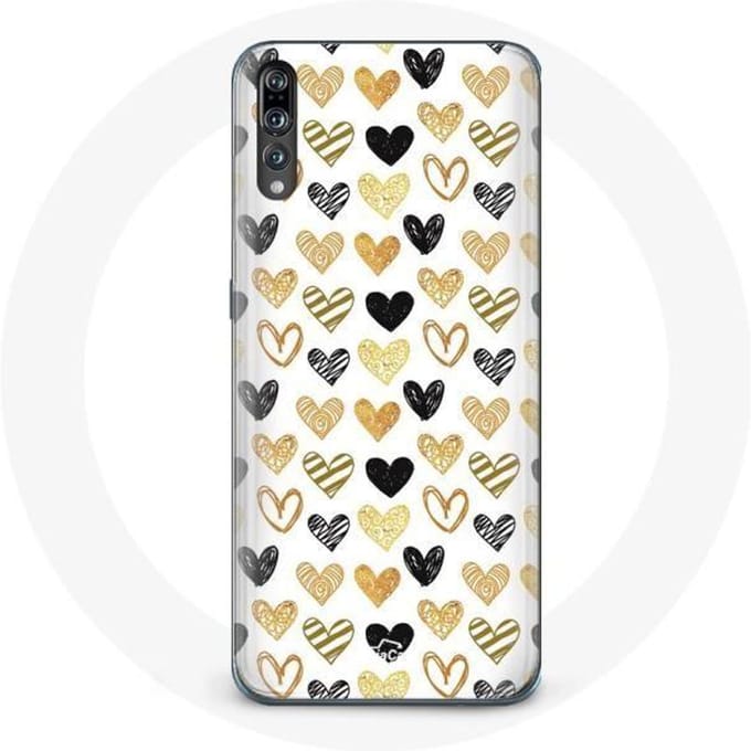 Coque pour Huawei p20 Fond de texture abstraite coeurs noir jaune et gris