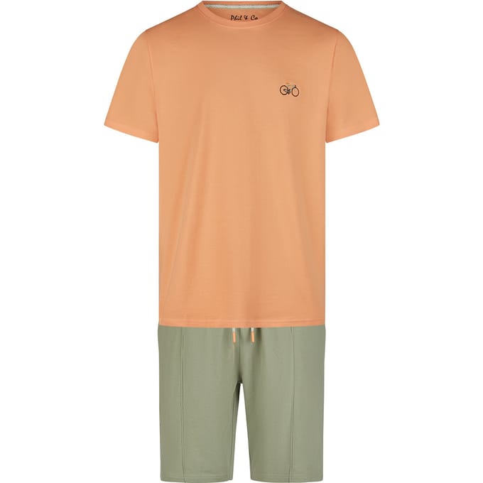 Phil & Co Heren Shortama Korte Pyjama Set Oranje Fiets - Maat XL