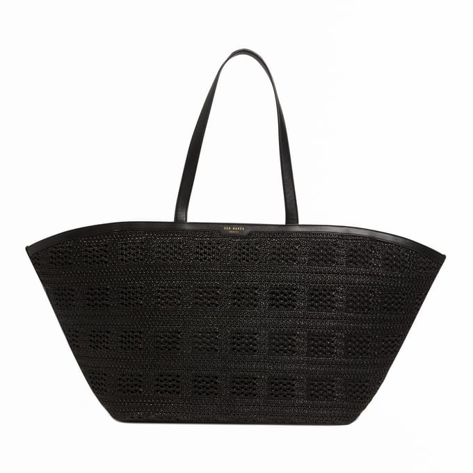 Ted Baker shopper schoudertas Pamylaa Raffia Straw Oversized Bucket Tote Bag Black zwart