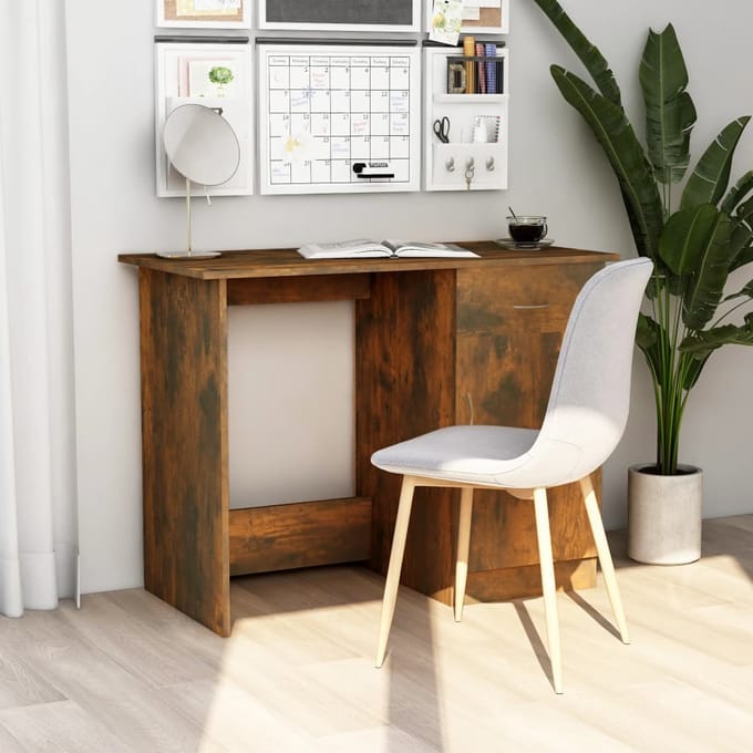 vidaXL - Bureau - 100x50x76 - cm - bewerkt - hout - gerookt - eikenkleurig
