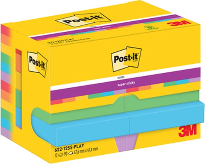 Memoblok post-it 622 super sticky 47.6x47.6mm play | 24 stuks