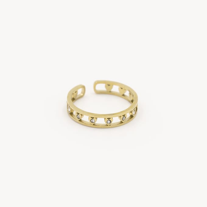Michelle Bijoux - Verstelbare ring - Stainless Steel - Hartjes met steentjes - Gold