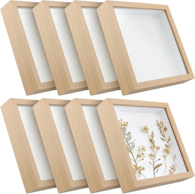 Allecto plus - Diepe Box Frames 20x20 cm - Set van 8 - Houten 3D-Display Shadow Box Frame voor Ambachten en DIY Kunstwerken
