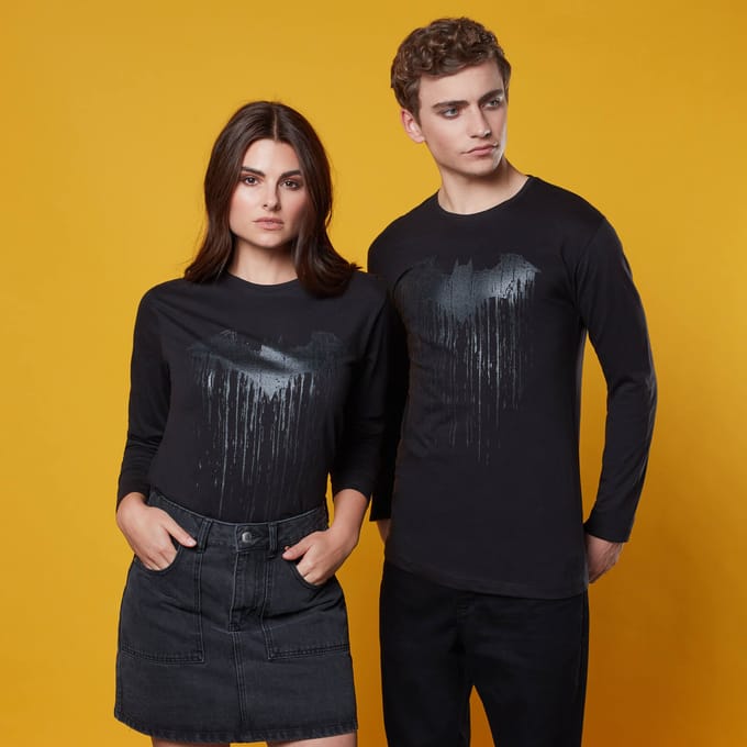 Batman Dripping Logo Long Sleeved T-Shirt - Black - M