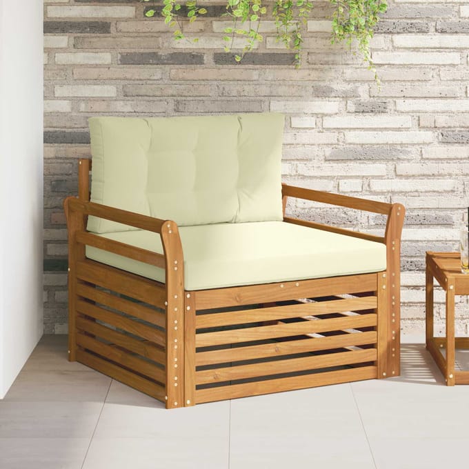 vidaXL - Buitensofa - Massief - Acacia - Hout - en - Polyester - Natuurlijk - en - Crème