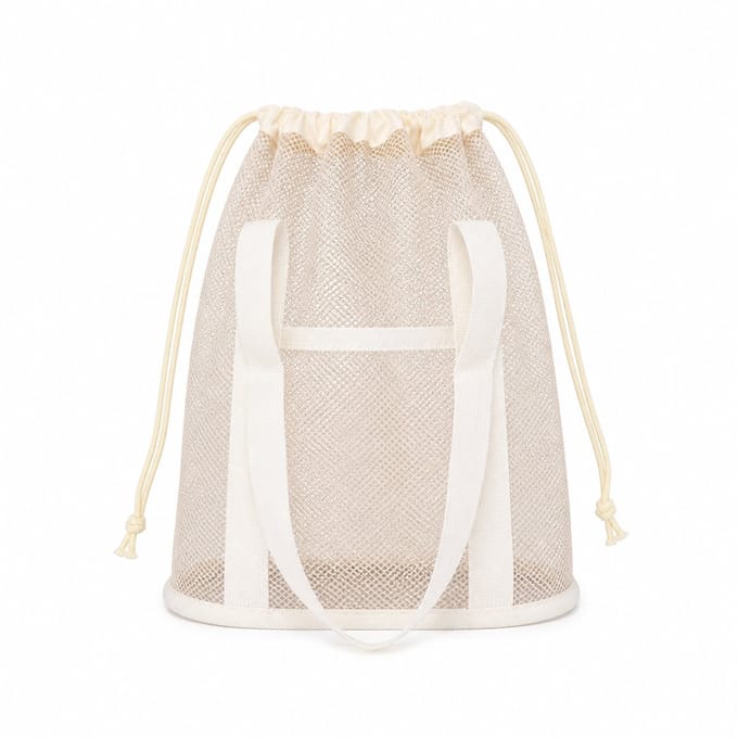 BRD® Kleine Beige Strandtas van gaas - Trekkoord en Handvat - Kindertas
