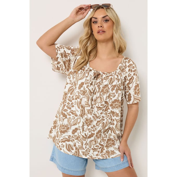 Yours Naturelbruine Paisley Blouse Met Striksluiting Size 42