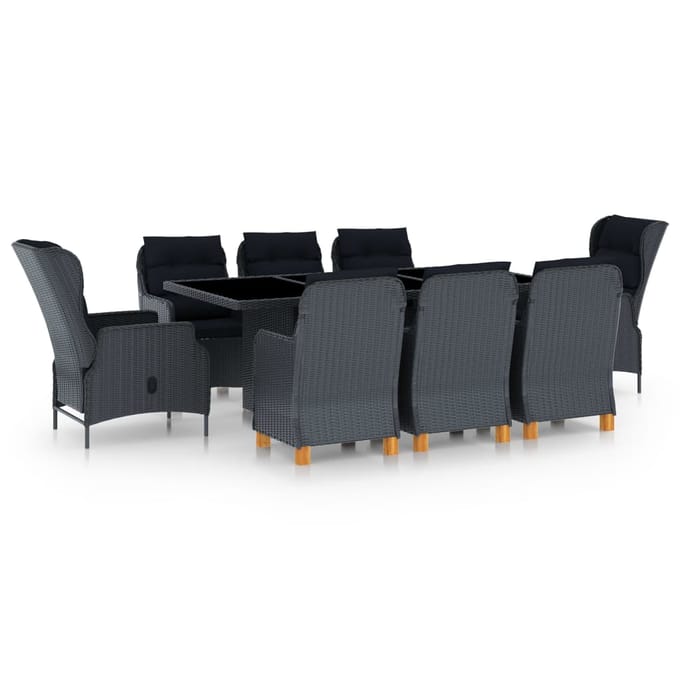 vidaXL - 9-delige - Tuinset - met - kussens - poly - rattan - donkergrijs