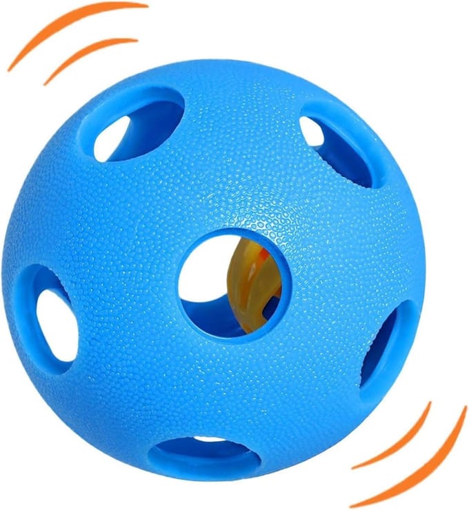 Hondensnackbal - Interactieve bal - Hond vermaken - Met interne bel - 9 cm - Blauw