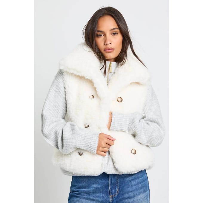 boohoo Dames Gilet met bontkraag | Ecru | Maat: 8