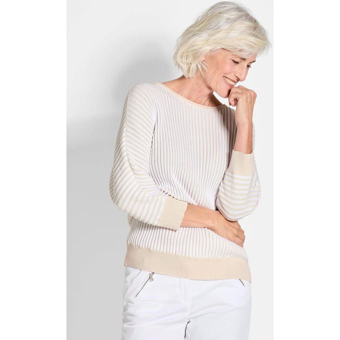 Pullover met vleermuismouwen - beige / wit / gestr. - Gr. 52/54 van Goldner Fashion