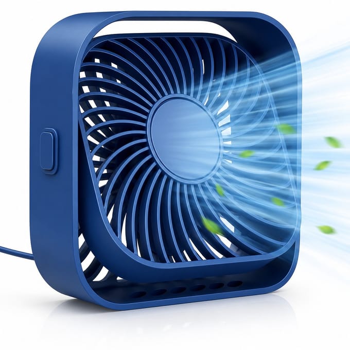 Twenty4seven® Mini Tafelventilator - Oplaadbaar & Draadloos - Blauw - Bureau Ventilator met 3 Standen - Draagbaar als Handventilator