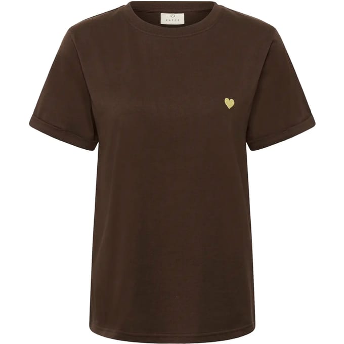 Kaffe KAheart T-Shirt Dames T-shirt - Coffee Bean/Sunlight heart