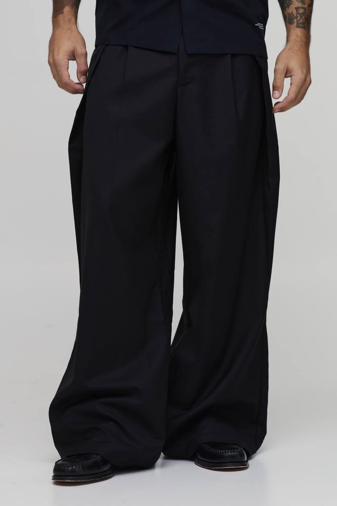 Wijde Pasvorm PlooiDetail Gesneden Pantalon | Black | Size 32