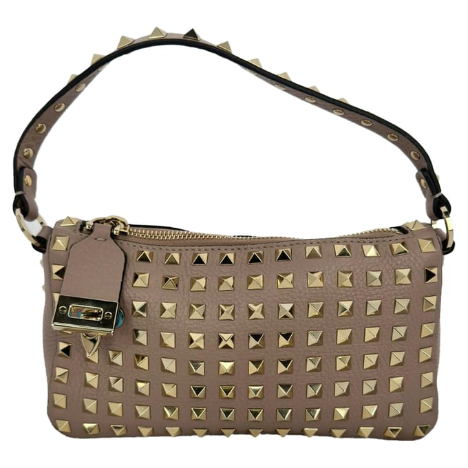 Valentino Garavani Poudre All Over Rockstud Kleine Schoudertas in Nude Leer