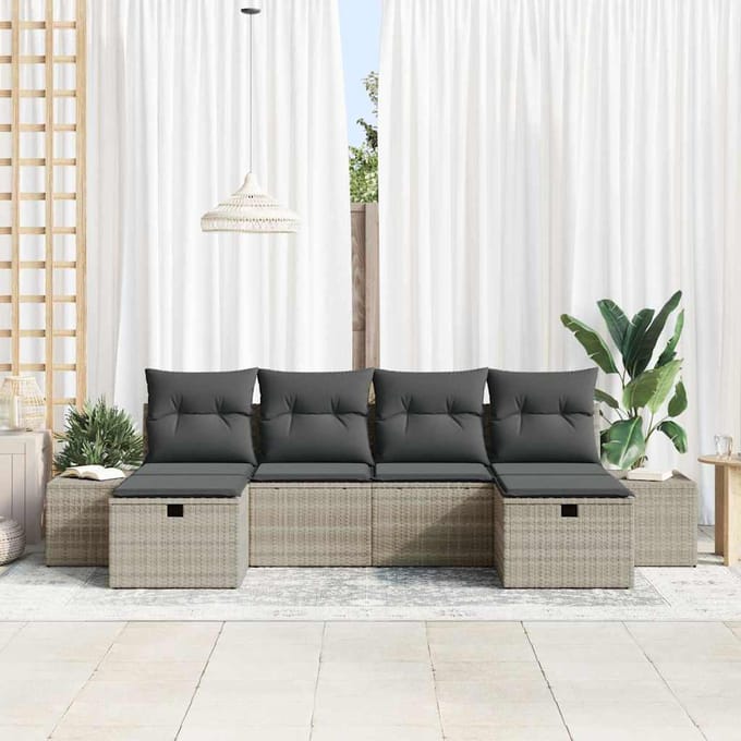 vidaXL - Tuinbank - Set - 6 - st - Lichtgrijs - poly - rattan