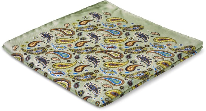 Virtuo | Mintgroene zijden pochet met paisleymotief