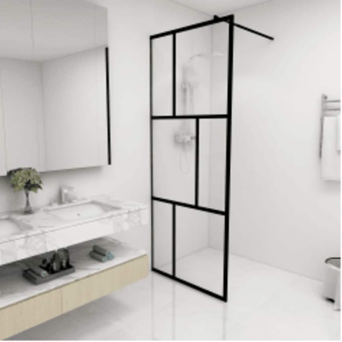vidaXL - Inloopdouchewand - 80x195 - cm - gehard - glas - zwart