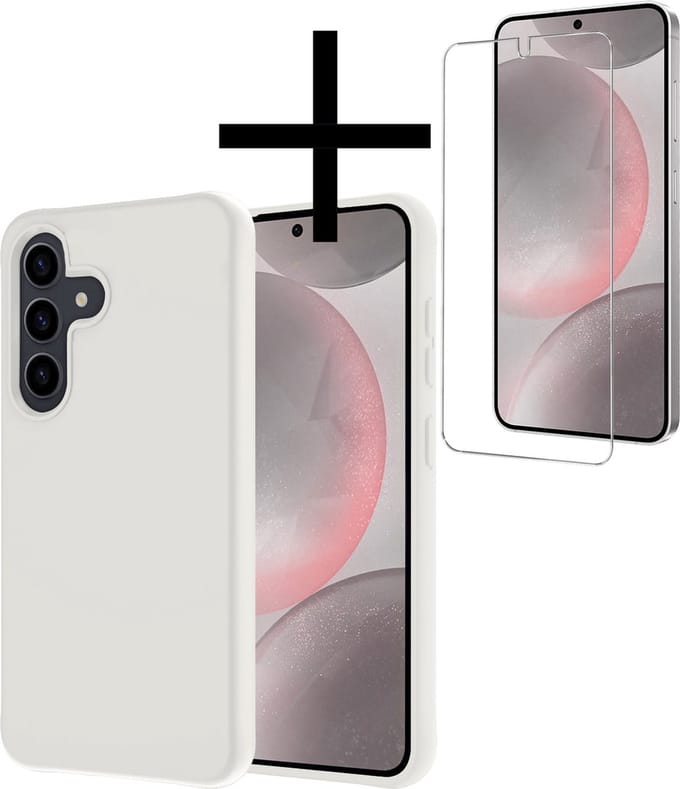Hoesje - Met Screenprotector - Geschikt voor Samsung Galaxy S24 Plus - Sterk & Shockproof - Back Cover - Siliconen Case - Telefoon Hoes - Wit