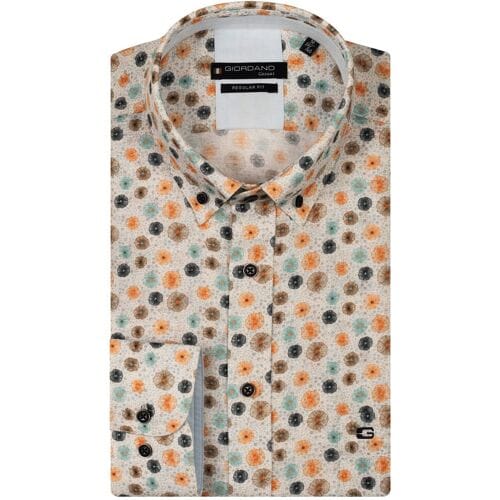 Giordano Overhemd Ivy Abstract Flower Pattern Satin Subtle Stretch Oranje-Multi / male