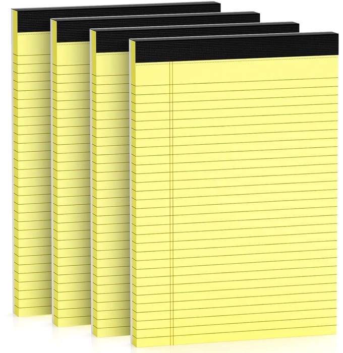 Juridische Notitieblokken A4 (8,5 x 11 inch) Breedgelineerd Geel Set van 4 - Microgeperforeerd