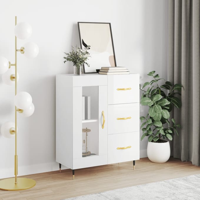 vidaXL - Dressoir - 69,5x34x90 - cm - bewerkt - hout - hoogglans - wit