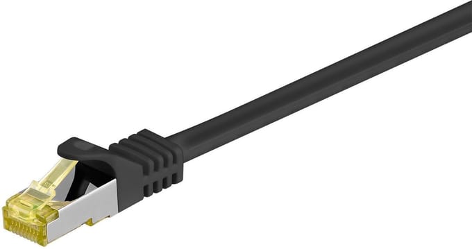 Goobay RJ45 netwerkkabel S/FTP (PiMF), 500 MHz, met CAT 7 ruwe kabel, zwart, 25 m, LSZH halogeenvrije kabelmantel, koper, RJ45-connector (CAT 6A)