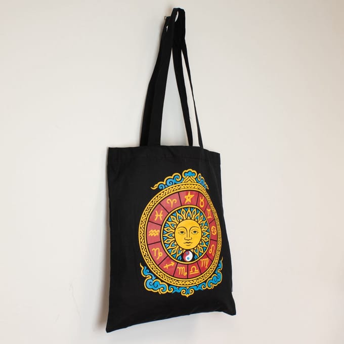 Iconic Classic Tote Bag - Zodiac Sun - Black 6oz - 5 stuks