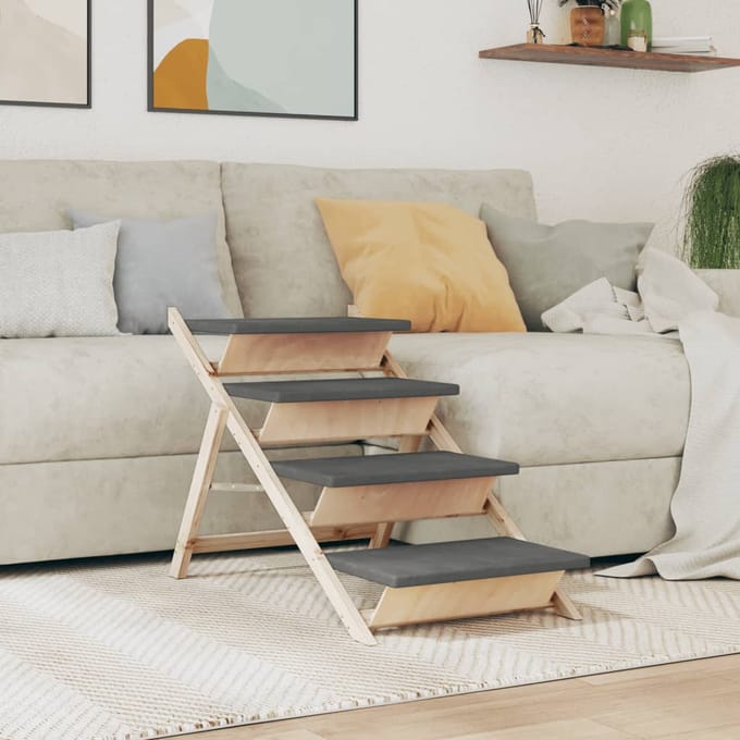 vidaXL - Hondentrap - 105x47 - cm - massief - vurenhout - grijs