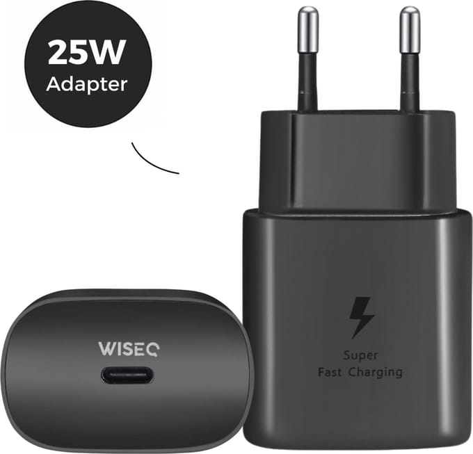 WISEQ USB-C Adapter 25W – Snelle Oplader – Geschikt voor Samsung, Apple & Huawei