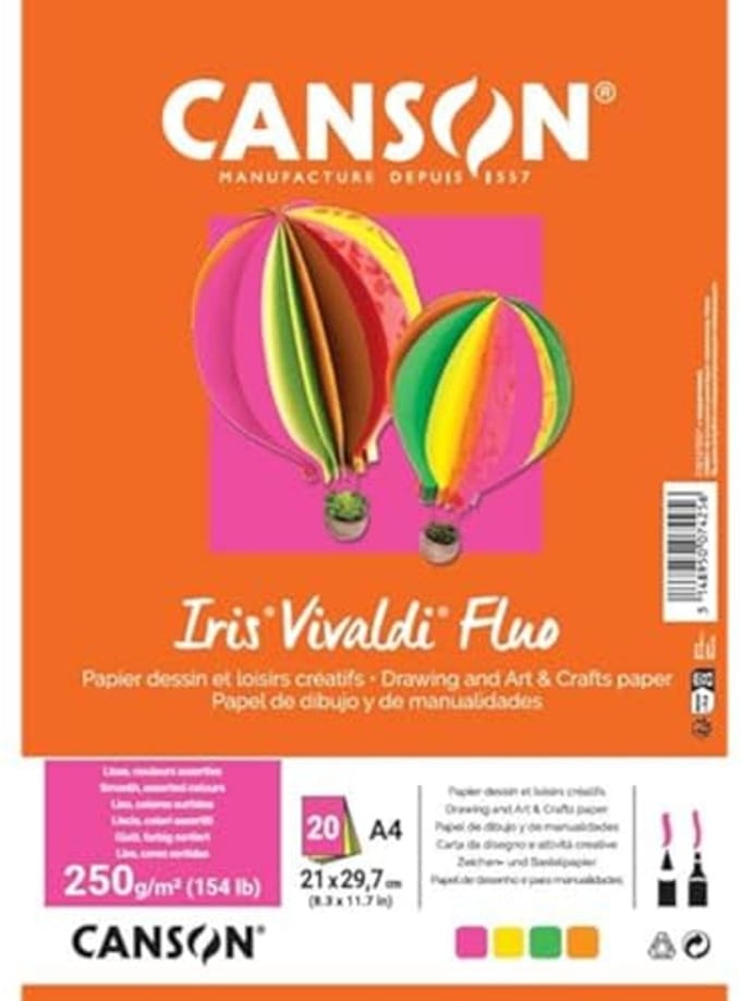 Gekleurd Tekenpapier A4 240g - Neonkleuren, 20 Vellen