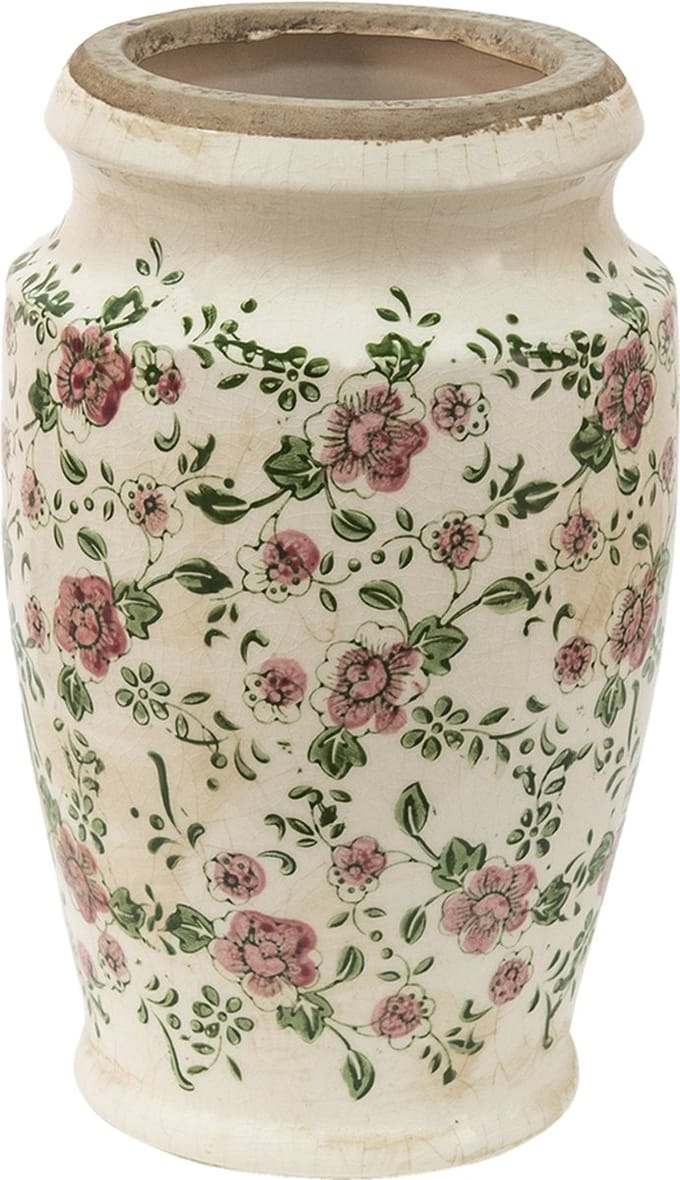 Clayre & Eef Vaas Ø 15x26 cm Roze Beige Keramiek Bloemen