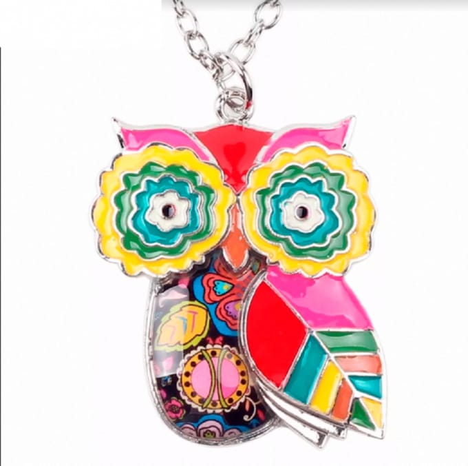 Ketting -emaille- gekleurde uil- Charme Bijoux
