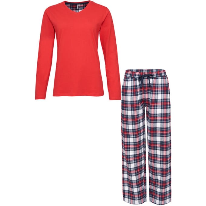 By Louise Dames Pyjama Set Met Flanellen Pyjamabroek Rood - Maat M