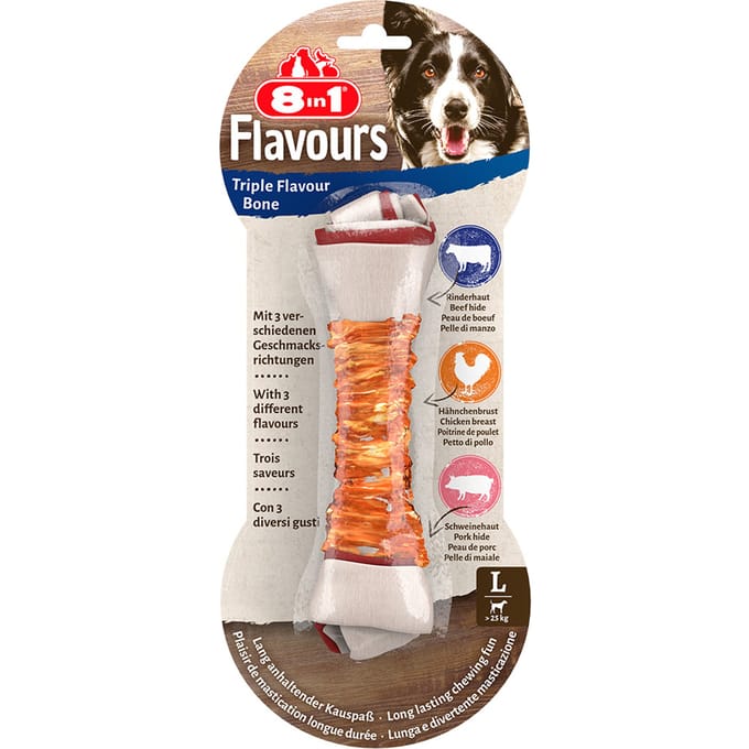8in1 Delights Kauwknook Triple Flavour Kip&Varken&Rund - Hondensnacks - L
