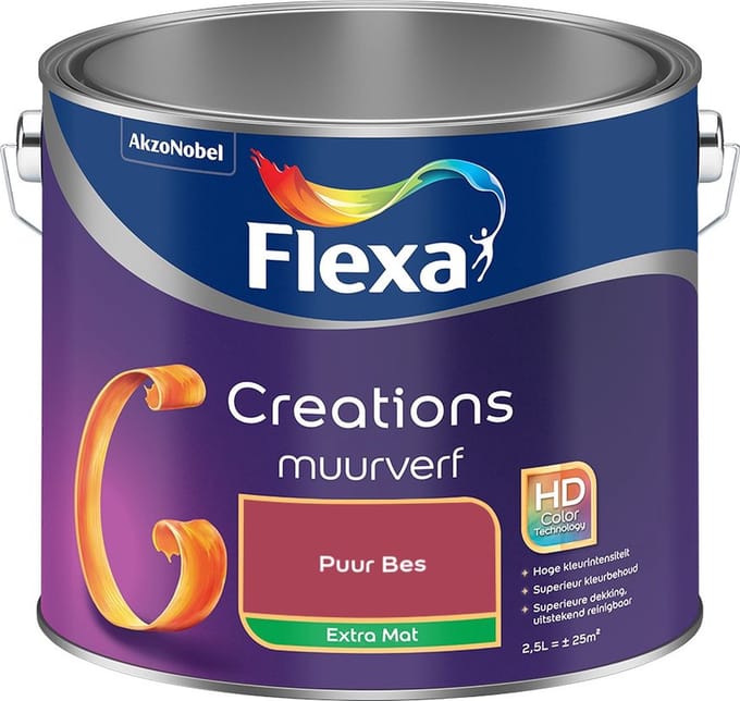 Flexa - Creations Muurverf Extra Mat - Puur Bes - Mengverf - 2,5 L