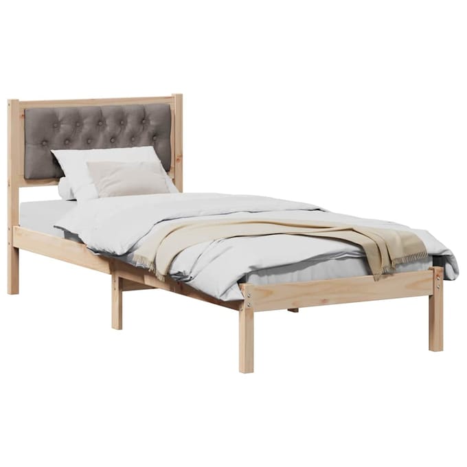 vidaXL - Bedframe - met - hoofdeinde - Taupe - 90 - x - 200 - cm - Massief - grenenhout