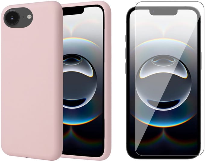 Hoesje geschikt voor iPhone 16e - Screenprotector Glas - Mat Back Case Roze