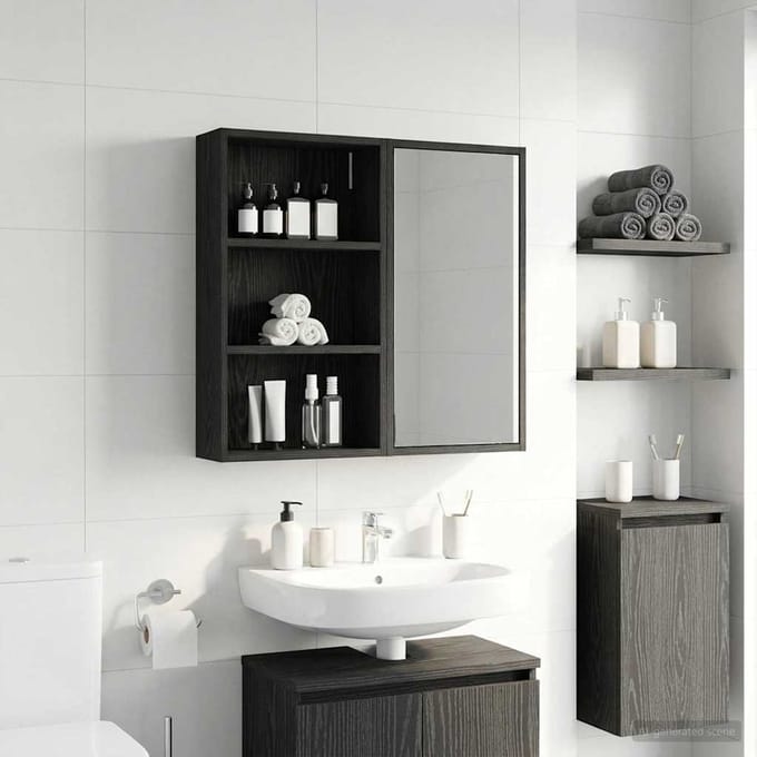 vidaXL - Badkamer - wandkast - Zwart - eiken - 40 - x - 14 - x - 70 - cm