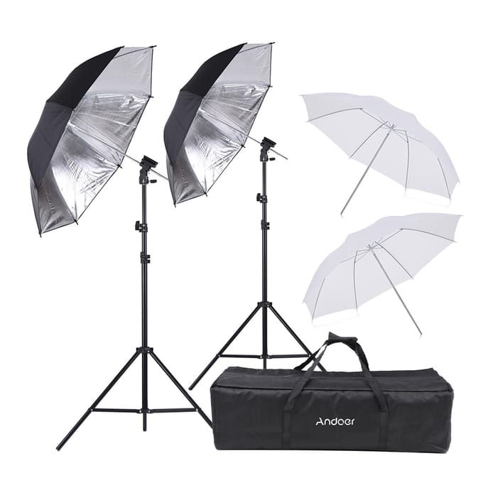 Andoer Off Camera Dubbele Speedlight Flitsschoen Montage Draaibare Zachte Paraplu Kit 2 * 2m Lampstatief +2 white