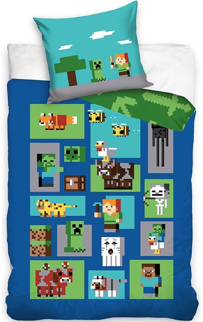 Minecraft Dekbedovertrek Blocks 140 x 200 cm - Katoen (60 x 70 cm)