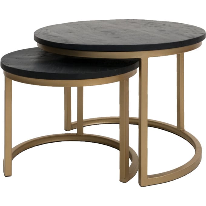 Home67 Salontafel bart set van 2 zwart blad goud onderstel