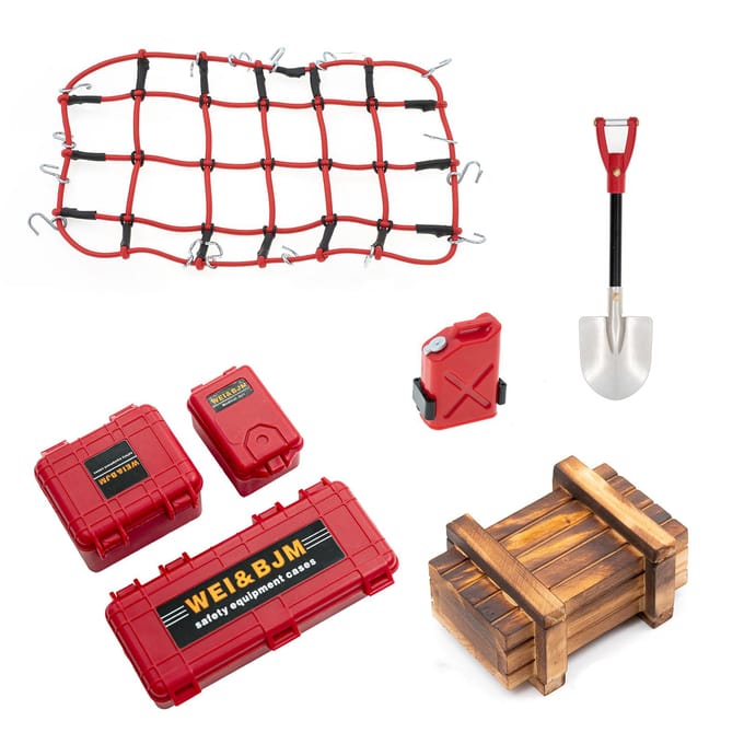 7PCS Set Gesimuleerde Decoratie Koffer Bagagenet Schep Vervanging voor TRAX4 Defender SCX10 rood