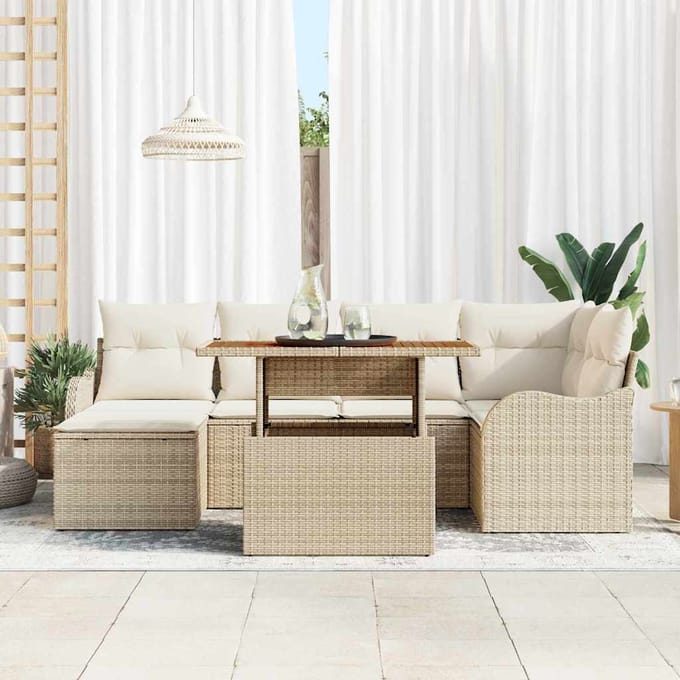 vidaXL - Tuinbank - Set - 7 - st - beige - en - crèmekleurig