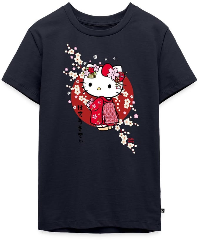 Hello Kitty In Een Rode Kimono En Kersenbloesems Premium T-Shirt Tiener