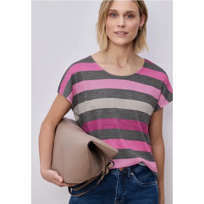 Shirt met ronde V-hals en strepen