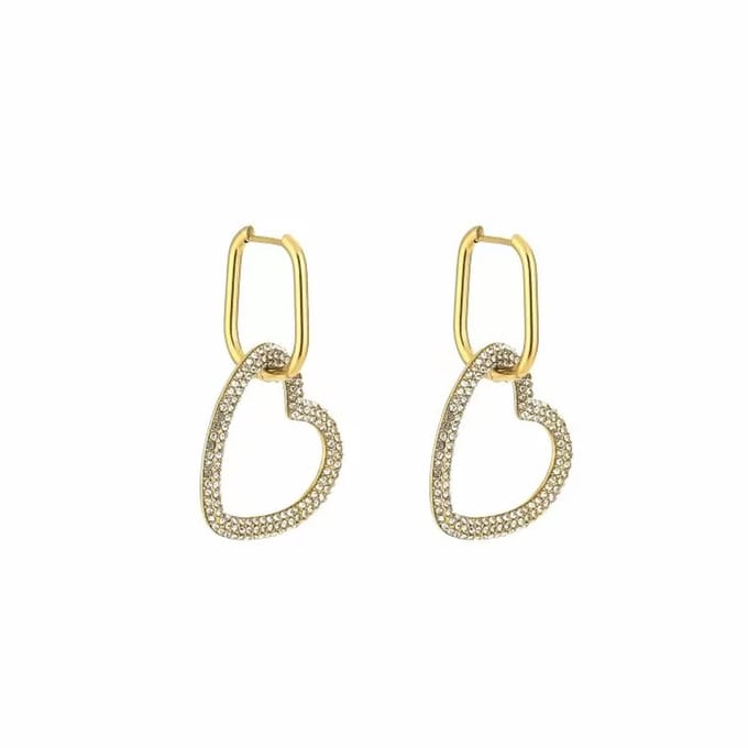Michelle Bijoux Oorhangers Hart Witte Stenen Goud