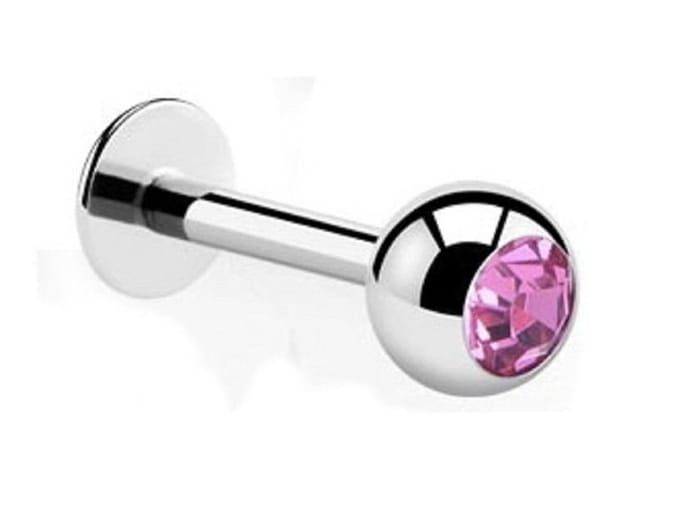 Titanium Labret Piercing 10 mm (1,2 mm staaf) met3 4 mm bal & roze steen-accent – RH-Jewelry [High Quality Piercing]