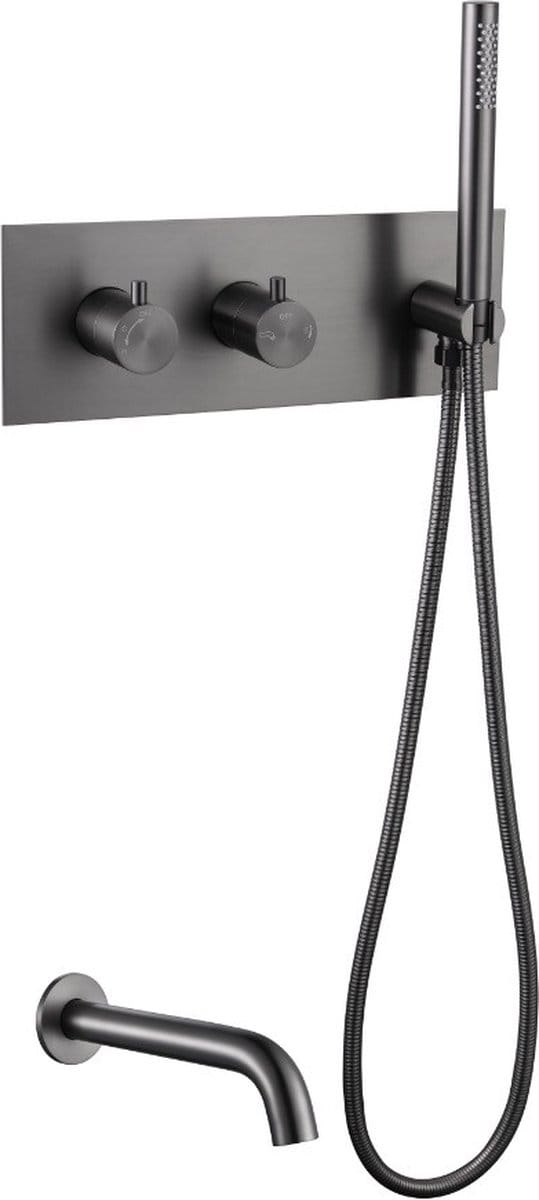 Inbouw badkraan gun metal twee-knop bediening complete set