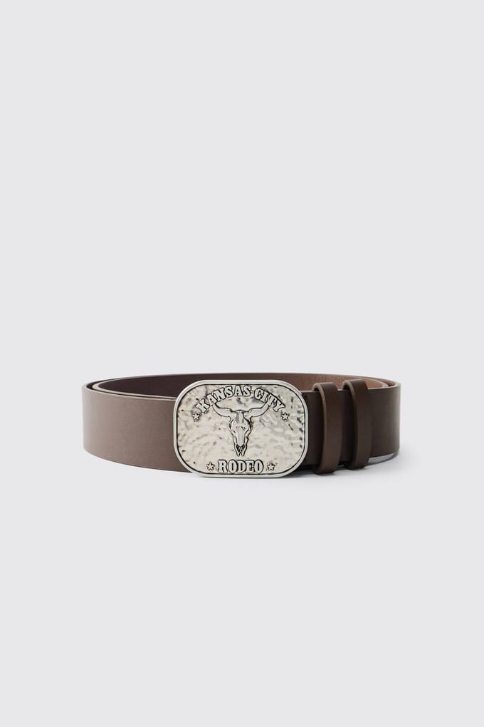 PU Kansas City Western Buckle Belt | Brown | Size Medium